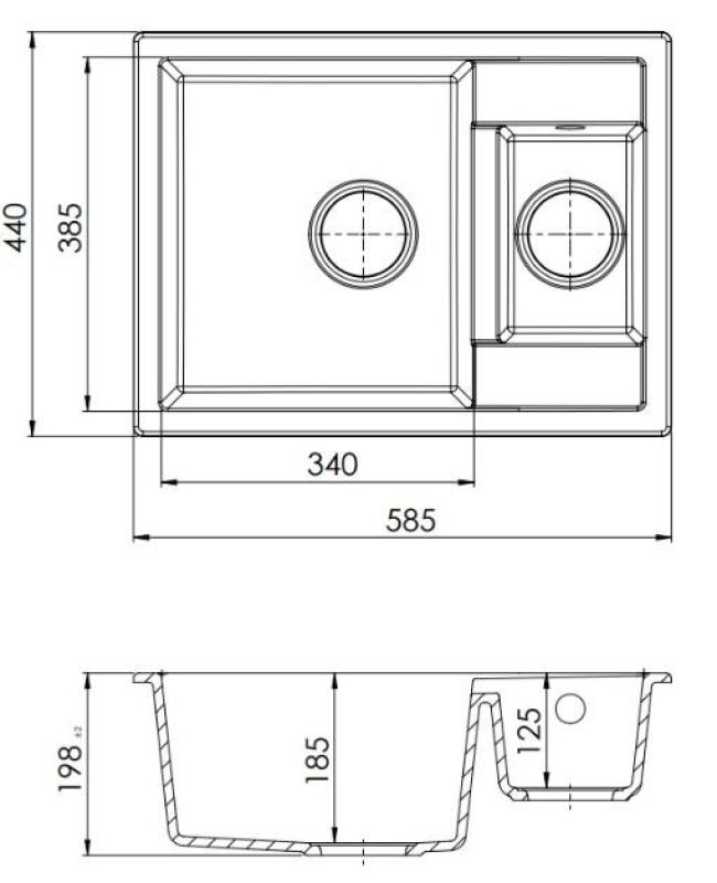 GraniteMy Smart extra mělký 1,5 granitový nadzemní bílý dřez 58x44cm s bílou zátkou a krytem 1208970052