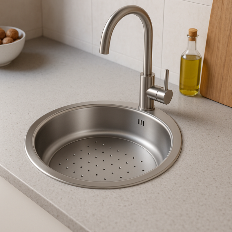 Banka P18380 Nerezový kulatý mělký dřez s odkapávačem 45 cm Nadstavba a podstavba 1208970057