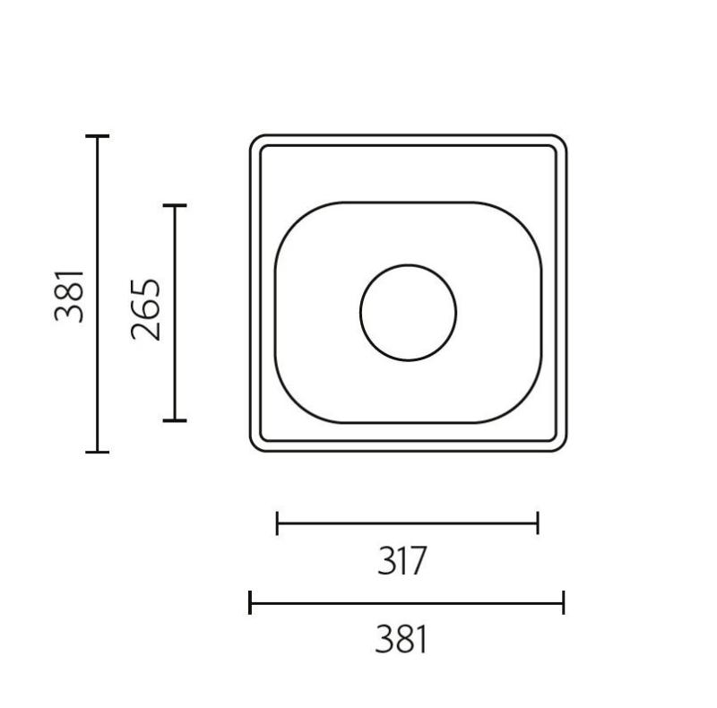 Banka Detroit Nerezový dřez 381 x 381 mm Vestavný s otvorem pro baterii 1208970074