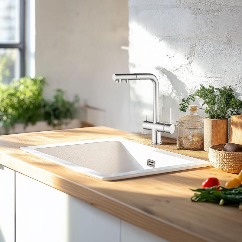 Ausmann Ellington 3-cestná kuchyňská baterie s výsuvnou hubicí a filtrováním vody – Nerezová ocel - 1208970082