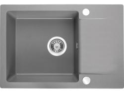 Aquadesign Kensley Set - Žulový Nástavbový Dřez Šedý s malou Odkapávací plochou a Kuchyňskou Baterií, 65 x 44 cm 1208970086