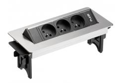 Prodlužovací kabel bez kazety, trojnásobná zásuvka s uzemněním, 1,5 m napájecí kabel s vidlicí, nerez.