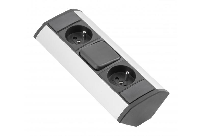 MINI rohová prodlužovací zásuvka se spínačem a 2 uzemněnými zásuvkami 230 V 16 A