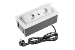 Nábyteková zásuvka SOFT 2x Schuko zásuvka, USB A+C, napájecí kabel se zástrčkou, bílý.