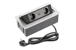 Nábytková zásuvka SOFT 2x Schuko zásuvka, USB A+C, napájecí kabel se zástrčkou, hliník