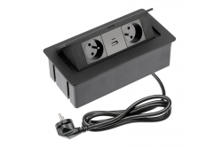 Nábytková zásuvka SOFT 2x zásuvka se zemnicím kontaktem, USB A+C, napájecí kabel se zástrčkou, černý.