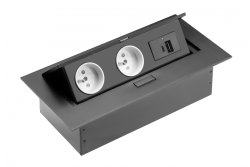 Nábytek podstavec 2x zásuvka se zemnicím kontaktem, USB A+C, napájecí kabel se zástrčkou, černý.