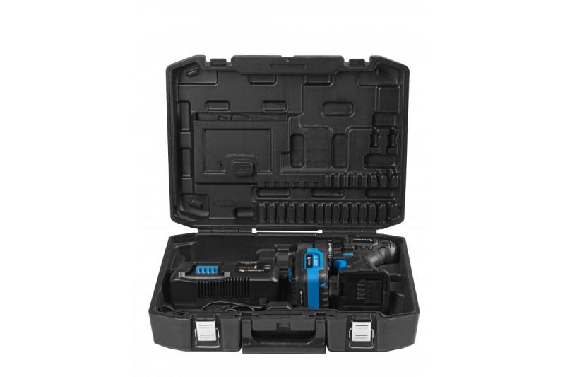 HÖGERT akumulátorová vrtačka 18V, sada s baterií, nabíječkou, držákem bitů, zásobníkem vrtáků.