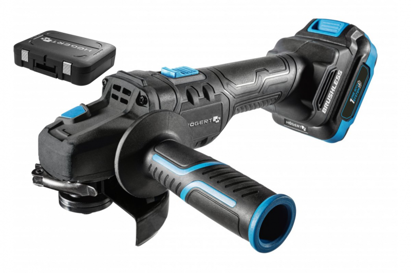 HÖGERT Bezdrátová úhlová bruska s pádlem spínačem, 125MM, 18V, sada s baterií, nabíječkou, příslušenstvím.