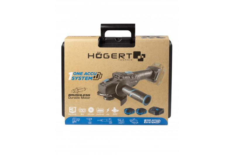 HÖGERT Bezdrátová úhlová bruska s pádlem spínačem, 125MM, 18V, sada s baterií, nabíječkou, příslušenstvím.