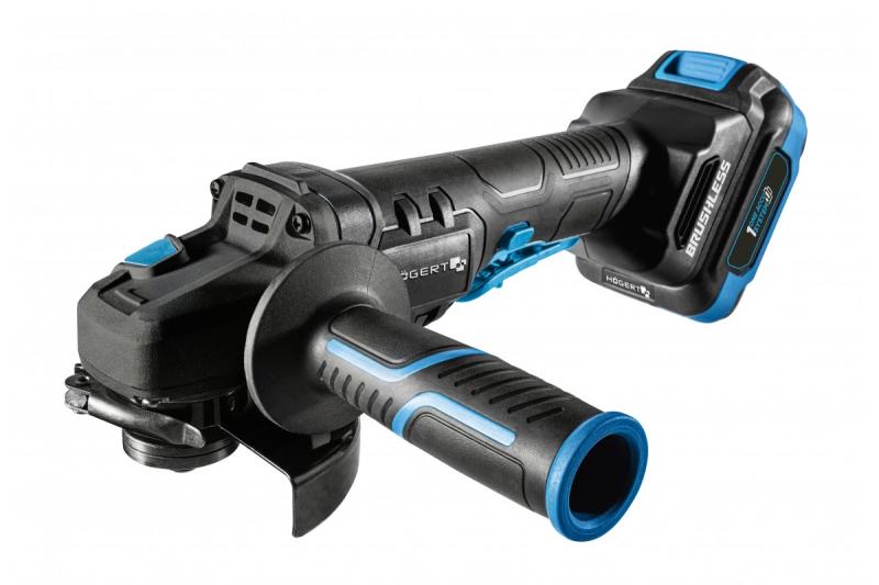 HÖGERT Akumulátorová úhlová bruska s pádlem spínačem, 125MM, 18V - Sada (baterie, nabíječka, příslušenství)
