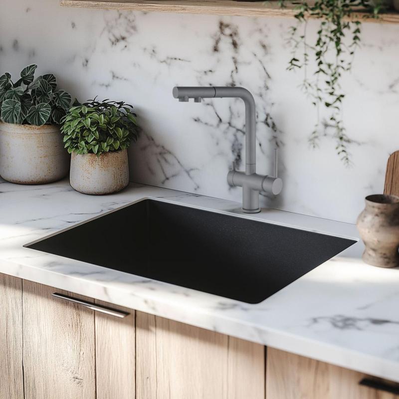 Ausmann Ellington 3-cestná kuchyňská baterie s výsuvnou hubicí a filtrováním vody – Antracit - 1208970495