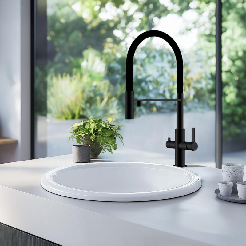 Ausmann Claridge 3-cestná kuchyňská baterie s flexibilním výtokem a filtrováním vody – Antracit – 1208970500