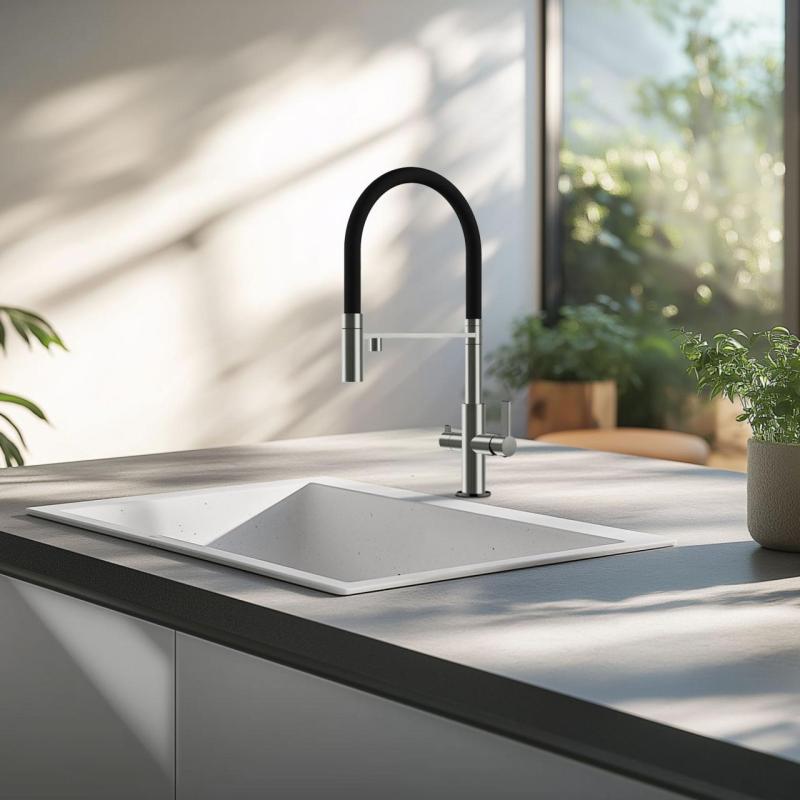 Ausmann Claridge 3-cestná kuchyňská baterie s flexibilním výtokem a filtrováním vody – Šedá - 1208970502