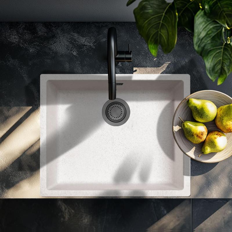 Zand Bílý Krémový Dřez 50x40 cm Podmontáž, Nadmontáž a Rovnomontáž s Gun Metal Zátkou 1208970544