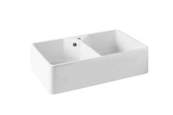 Ausmann Ceramic Mira Keramický Bílý Dvojitý Dřez - Vestavěný a meziúrovňový 793 x 450 mm s otvorem pro kohoutek a nerezovou zástrčkou 1208970550