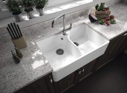 Ausmann Ceramic Mira Keramický Bílý Dvojitý Dřez - Vestavěný a meziúrovňový 793 x 450 mm s otvorem pro kohoutek a nerezovou zástrčkou 1208970550