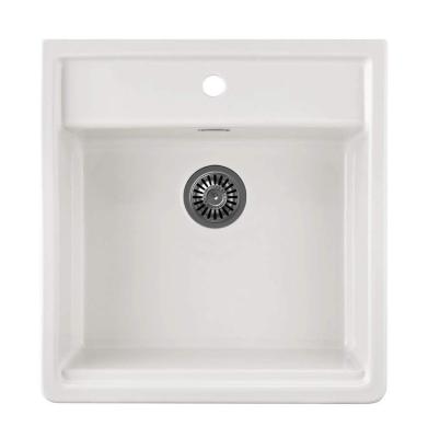 Ausmann Ceramic Panor Shade Keramický bílý dřez Butler – podstavný a mezipodstavný 630 x 597 mm s otvorem pro baterii a zátkou Gun metal 1208970551