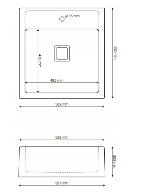 Graniteland Arno Granitový Arduin tvrdokámen look Dřez mezi budovami 582x620mm s nerezovým čtvercovým zátkou 1208970600