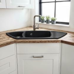 Graniteland Monte Granit černý arduin tvrdý kámen Nádrž na rohovou montáž 901x538mm s nerezovou zástrčkou 1208970601