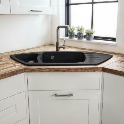 Graniteland Monte Granit černý arduin tvrdý kámen Nádrž na rohovou montáž 901x538mm s nerezovou zástrčkou 1208970601