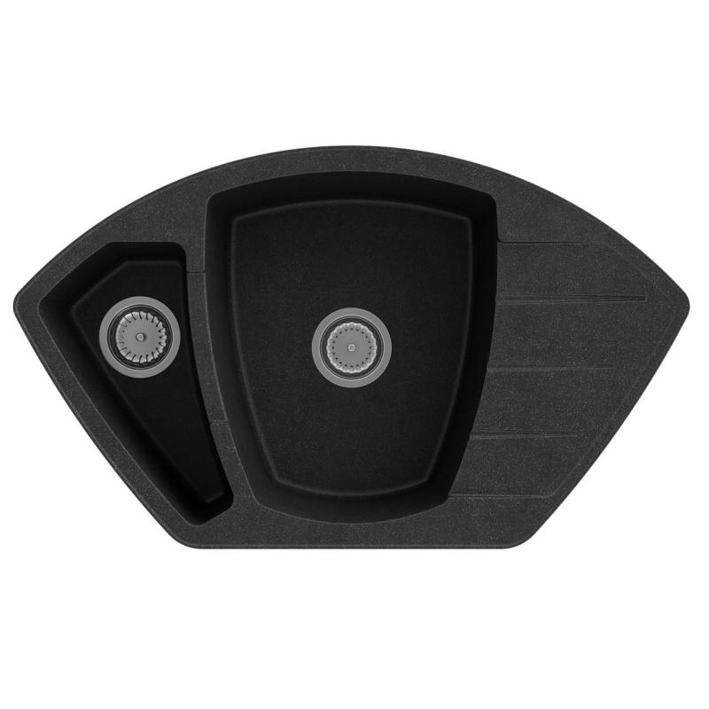 Graniteland Monte Granit černý arduin tvrdý kámen Nádrž na rohovou montáž 901x538mm s nerezovou zástrčkou 1208970601
