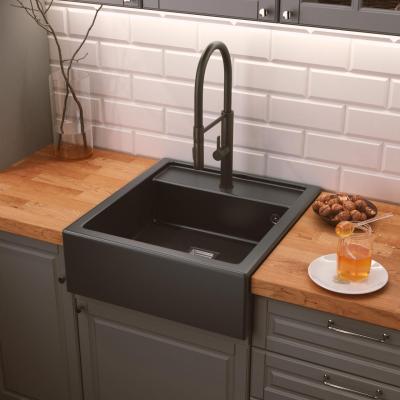Graniteland Arno Granitový Černý Dřez mezistavba 582x620mm s nerezovým čtvercovým uzávěrem 1208970602