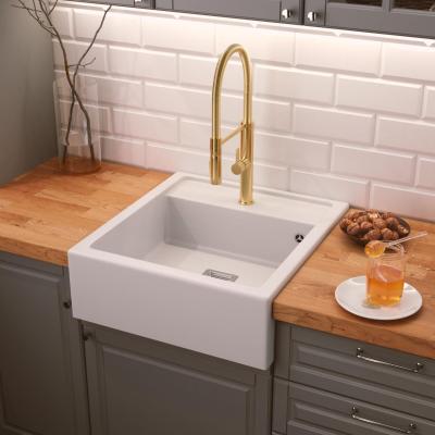 Graniteland Arno Granitová Bílý Umyvadlo pro vestavbu 582x620mm s nerezovou čtvercovou zástrčkou 1208970604