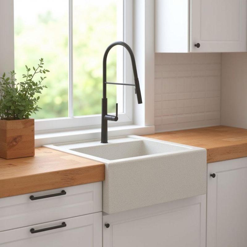 Graniteland Arno Granitová Bílý Umyvadlo pro vestavbu 582x620mm s nerezovou čtvercovou zástrčkou 1208970604