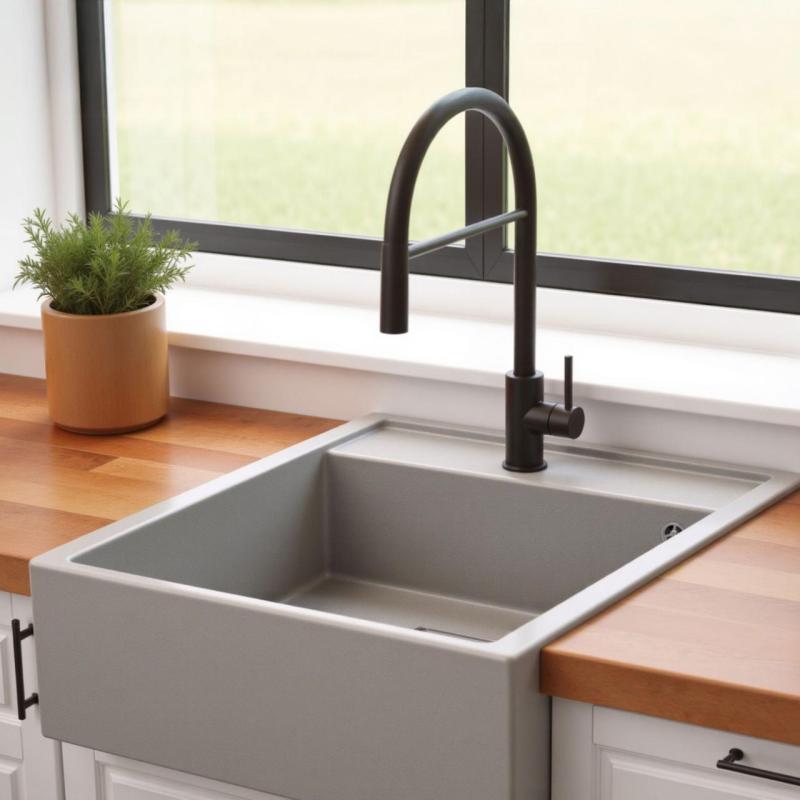 Graniteland Arno Granitový šedý dřez mezi stavbou 582x620mm s nerezovou čtvercovou zástrčkou 1208970605