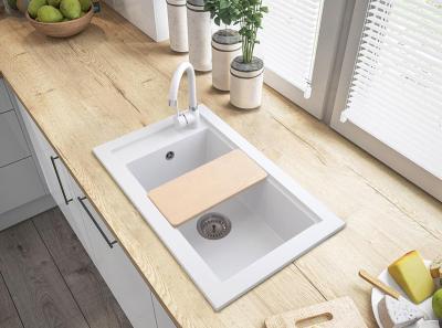 Graniteland Magra Granitový bílý dřez na povrch 686 x 427 mm s dírou pro kohoutek a nerezovou zástrčkou 1208970614