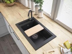 Graniteland Magra Granitový černý arduin tvrdý kámen Nástavbový dřez 686x427 mm s dírou pro kohoutek a nerezovou zátkou 1208970615