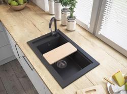 Graniteland Magra Granitový Černý Dřez na vyvýšenou montáž 686 x 427 mm s otvorem pro baterii a nerezovou zátkou 1208970616