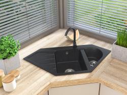 Graniteland Amiata Granit černý Arduin tvrdý kámen vzhled Nádrž na rohovou montáž 965x496mm s nerezovou zátkou 1208970620