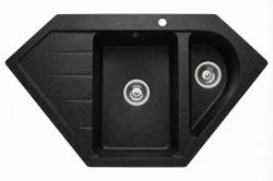 Graniteland Amiata Granit černý Arduin tvrdý kámen vzhled Rohový dřez na montáž 955x489mm s nerezovou zátkou 1208970620