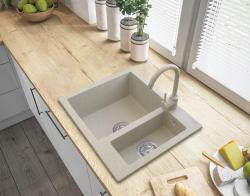 Graniteland Adda Granitová béžová písek 1,5 dřez nad pracovní desku 600x495mm s nerezovou zátkou 1208970621.