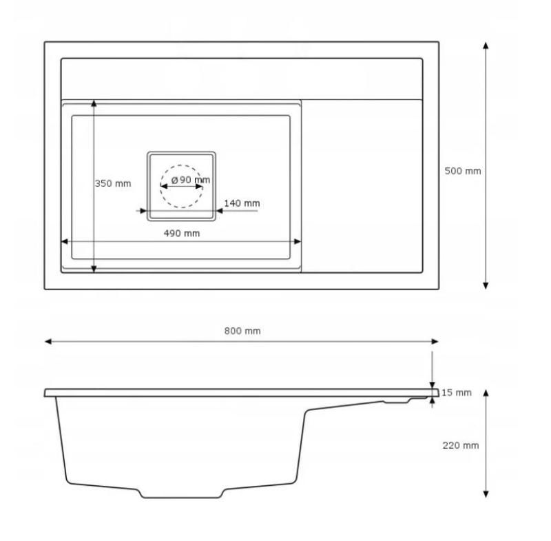 Graniteland Seta Granitový Černý Dřez vestavěný 80x50 cm 1208970624