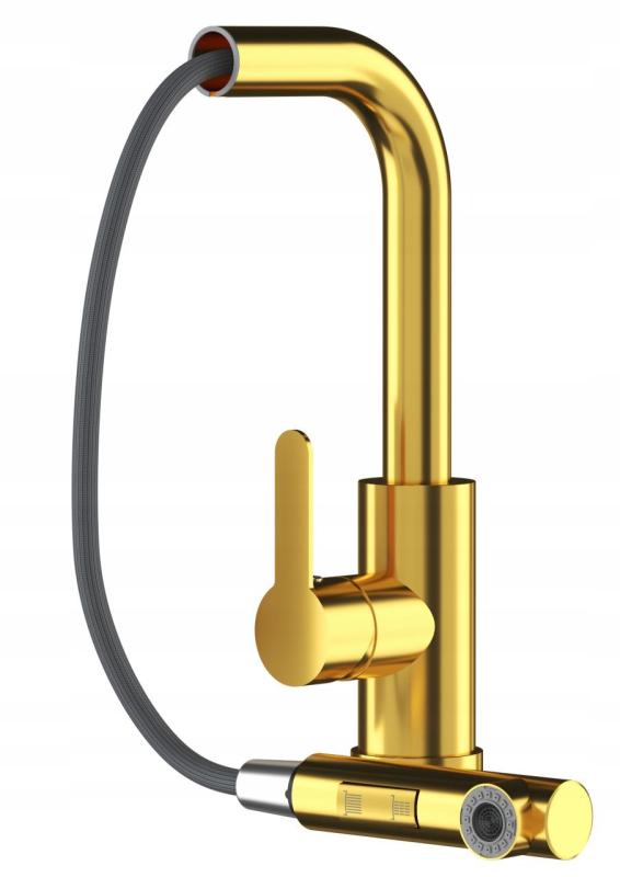 Granitová baterie Celeste Zlatá kuchyňská baterie s výsuvnou sprškou a dvoufunkční ruční sprchou 1208970664.