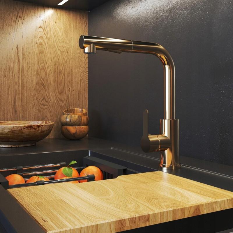 Graniteland Celeste kuchyňská baterie měděná s výsuvným výtokem a dvoufunkční ruční sprchou 1208970665