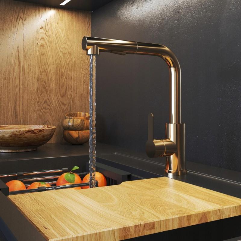 Graniteland Celeste kuchyňská baterie měděná s výsuvným výtokem a dvoufunkční ruční sprchou 1208970665