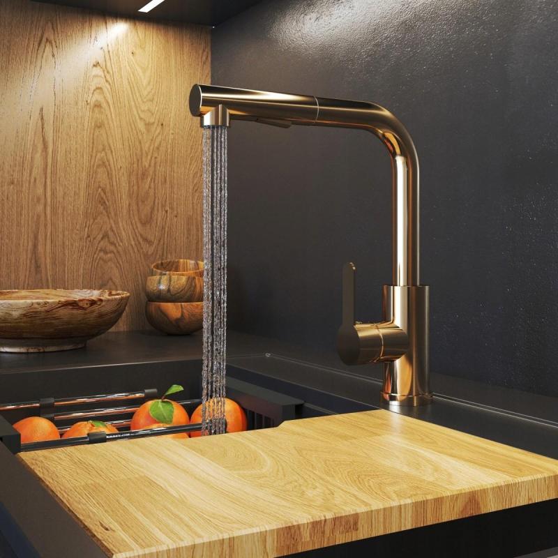 Graniteland Celeste kuchyňská baterie měděná s výsuvným výtokem a dvoufunkční ruční sprchou 1208970665