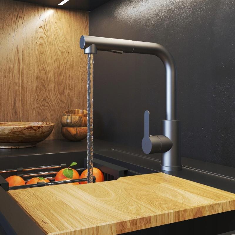 Graniteland Celeste Kuchyňská baterie Gun Metal s výsuvnou výtokovou trubicí a ruční sprchou s dvojitou funkcí 1208970666.
