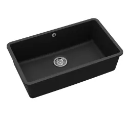 AquaGranite Modulo R19 velký černý žulový dřez 76x43 cm pro spodní a horní montáž s nerezovou zátkou 1208970688