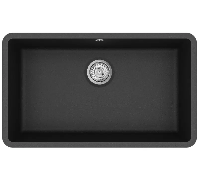AquaGranite Modulo R19 velký černý žulový dřez 76x43 cm pro spodní a horní montáž s nerezovou zátkou 1208970688