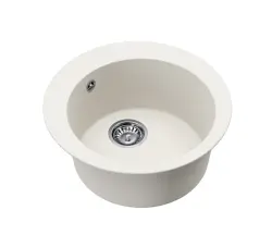 AquaGranite Lago Bílý žulový kulatý dřez na desku 505 mm s nerezovou zátkou a 1 otvorem pro baterii 1208970689