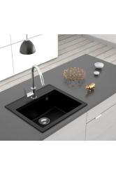 Dura Stretto Černý Quartz Dřez Nástavba 56x51 cm s Nerezovou Zátkou a Dírou pro Kran 1208970690