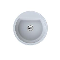 Dura Stretto Bílý křemenný kulatý umyvadlo na desku 51 cm s nerezovou zátkou a 1 otvorem pro baterii 1208970691