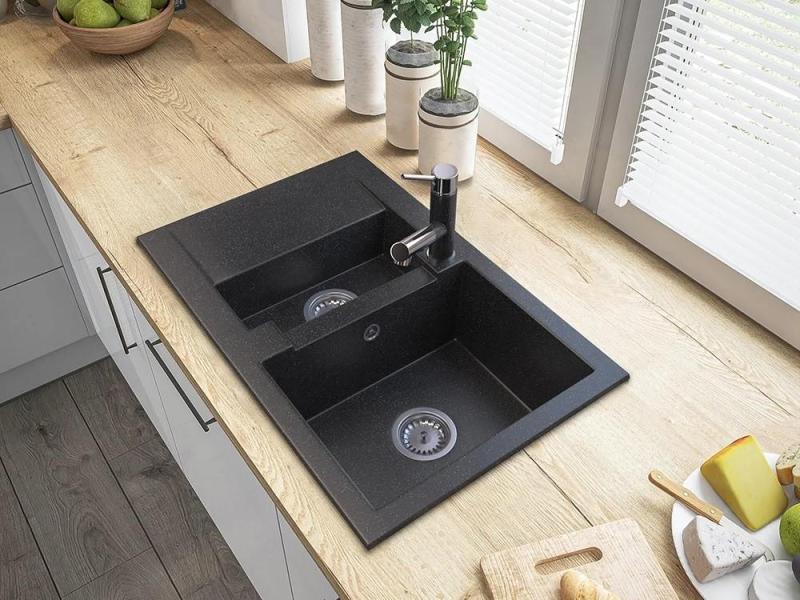 Graniteland Ceres Kuchyňská baterie vzhled modrošedého kamene s výsuvnou sprškou a ruční sprchou s dvojí funkcí 1208970706