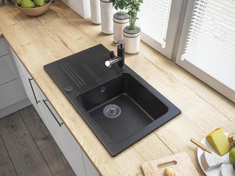 Graniteland Ceres Kuchyňská baterie vzhled modrošedého kamene s výsuvnou sprškou a ruční sprchou s dvojí funkcí 1208970706