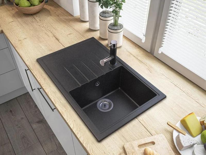 Graniteland Ceres Kuchyňská baterie vzhled modrošedého kamene s výsuvnou sprškou a ruční sprchou s dvojí funkcí 1208970706